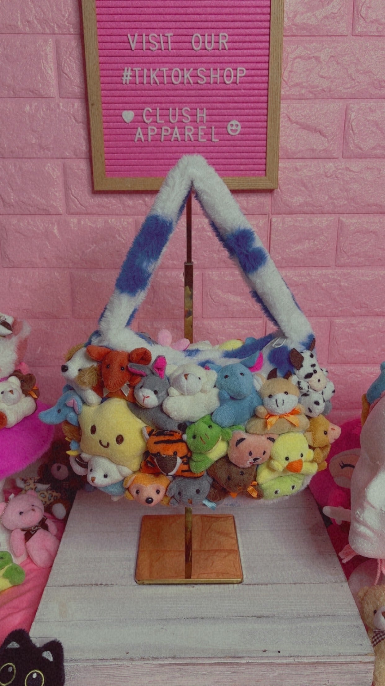 Clush Apparel Plush Stuffed Animal Clutch Purse – Blue Flower Bag, Handmade Quirky Kawaii Festivals Birthday Gifts Holidays Handmade