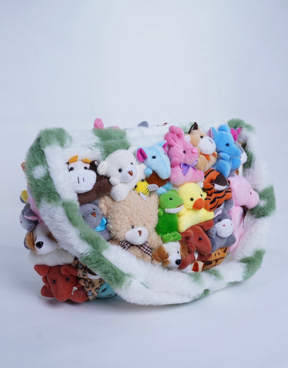 Clush Apparel Fluffy Stuffed Animal Clutch Purse – Green Flower Kawaii Plush Festival Bag Concerts Holidays Birthday Gifts HANDMADE